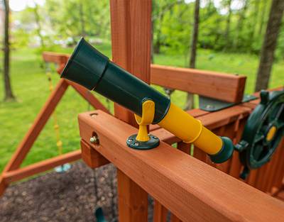 Woodplay playset telescope on wood